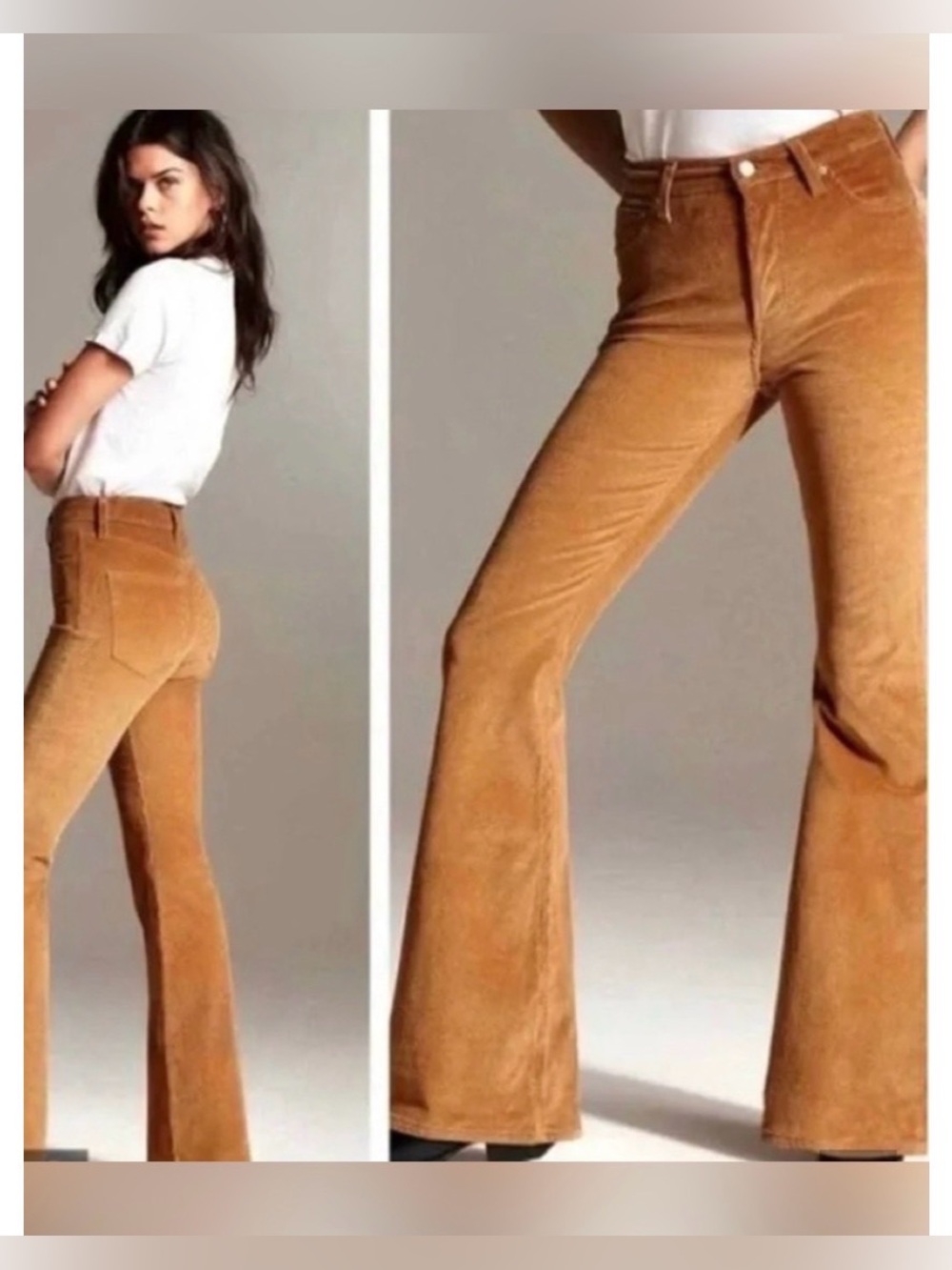 Denim Forum Camel Corduroy High-Rise Flare Pants